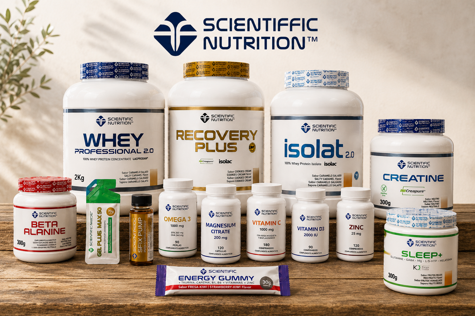 Gama completa Scientific Nutrition: Whey, Isolat, Recovery Plus, Creatine, Omega 3, Magnesium, Vitaminas, Zinc y más